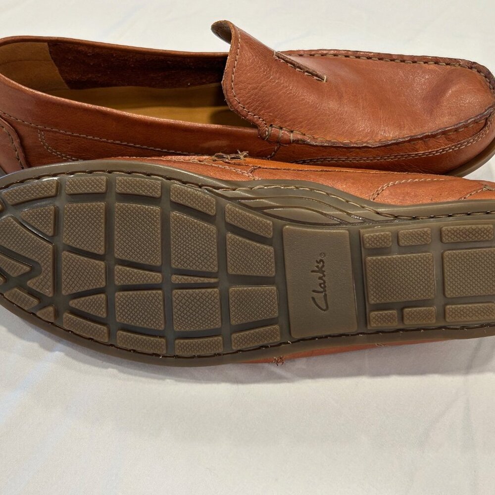 Clarks Cushion Collection Dark Tan Leather Slip On Comfort Shoes Size 11 1/2 - Picture 6 of 7